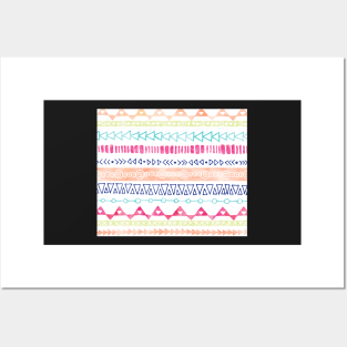 Pink Peach Baby Blue Purple Lime Hand Drawn Geometric Pattern Posters and Art